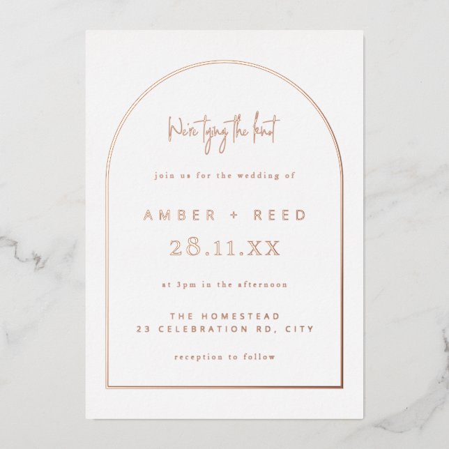 Invitation En Aluminium Mariage Arche Moderne Rose Gold Feuille  (Recto)