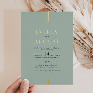 Invitation En Aluminium Mariage Art Déco de la collection EVERLY vert saug