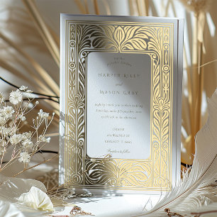 Invitation En Aluminium Mariage Art Déco Élégant avec Feuille d'Or