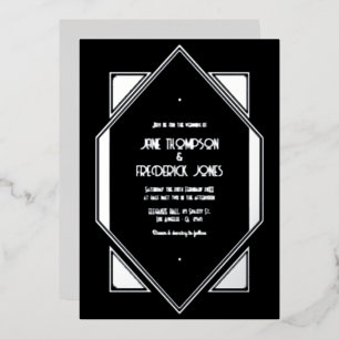 Invitation En Aluminium Mariage Art Déco Gatsby Noir & Argent