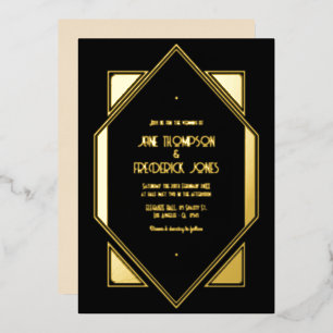 Invitation En Aluminium Mariage Art Déco Gatsby Noir & Or