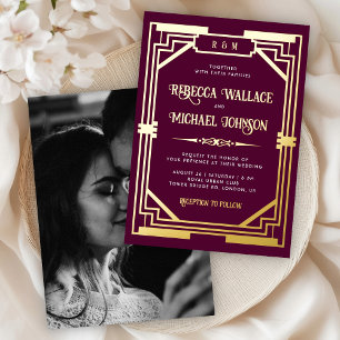 Invitation En Aluminium Mariage Art Déco Géométrique Vintage Plum Or