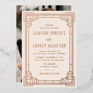 Invitation En Aluminium Mariage Art Déco Moderne Ivoire et Or Rose