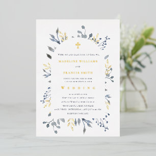 Invitation En Aluminium mariage au feuillage bleu