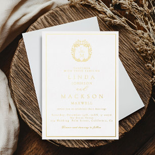 Invitation En Aluminium Mariage au monogramme de crête botanique noir et o