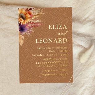 Invitation En Aluminium Mariage au tournesol bohème et herbe de pampa