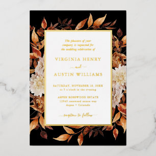 Invitation En Aluminium Mariage aux Feuilles Noires d'Automne