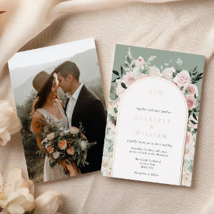 Invitation En Aluminium Mariage avec photo en feuille d'or rose poussiéreu