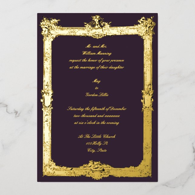 Invitation En Aluminium Mariage baroque Rococo Fruit & Cadre Floral (Recto)