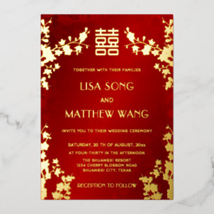 Invitation En Aluminium Mariage Bilingue Chinois Cerise Fleur de Cerisie