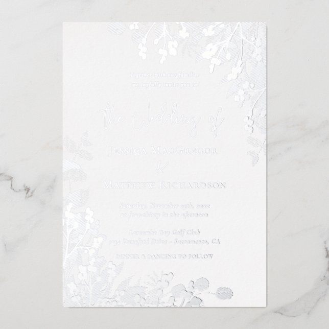 Invitation En Aluminium Mariage blanc classique Argent (Recto)