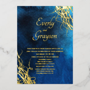 Invitation En Aluminium Mariage bleu et or