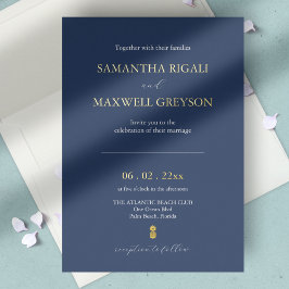 Invitation En Aluminium Mariage bleu marine simple