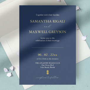 Invitation En Aluminium Mariage bleu marine simple