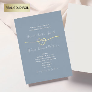 Invitation En Aluminium Mariage Bleu Poussiéreux et Or