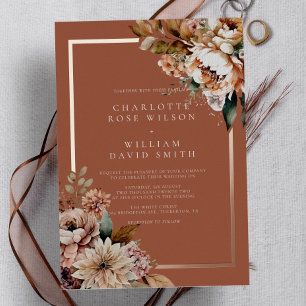 Invitation En Aluminium Mariage Bohème Automnal Fleurs Aquarelle Terracott