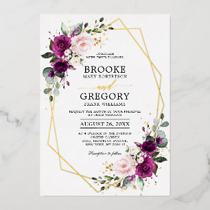 Invitation En Aluminium Mariage Bohème Géométrique Rose Fardée Prune Pourp