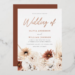 Invitation En Aluminium Mariage Bohème Terracotta & Fleurs Blanches