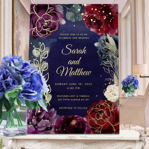 Invitation En Aluminium Mariage Bordeaux Navy Or