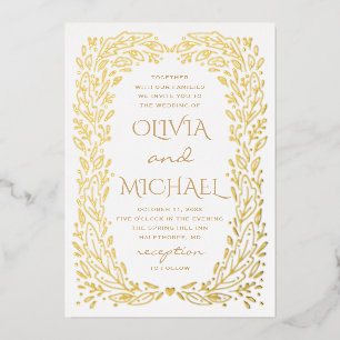 Invitation En Aluminium Mariage botanique à chute dorée. Floral élégant d'