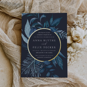 Invitation En Aluminium Mariage botanique bleu d'hiver