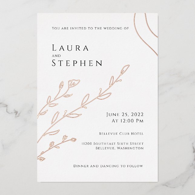 Invitation En Aluminium Mariage botanique élégant moderne (Recto)