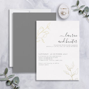 Invitation En Aluminium Mariage botanique en or Gris Script