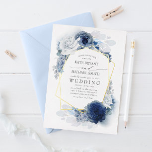 Invitation En Aluminium Mariage botanique floral bleu poussiéreux et blanc