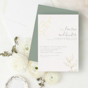 Invitation En Aluminium Mariage Botanique Moderne Vert Sauge Écriture Doré