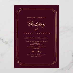 Invitation En Aluminium Mariage Cadre Doré Bourgogne Classique Luxe