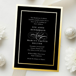 Invitation En Aluminium Mariage Cadre Doré Calligraphie Formel Smoking