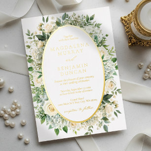 Invitation En Aluminium Mariage cadre floral hydrangeas et roses blanches