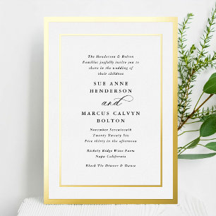 Invitation En Aluminium Mariage Cadre Or Calligraphie Formel Élégant