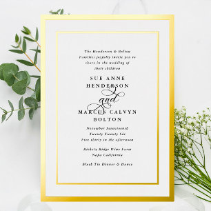 Invitation En Aluminium Mariage Cadre Or Calligraphie Formel Élégant