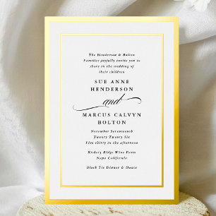 Invitation En Aluminium Mariage Cadre Or Calligraphie Formel Élégant
