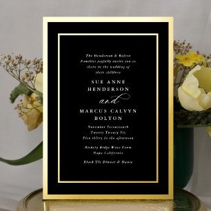 Invitation En Aluminium Mariage Cadre Or Calligraphie Noir Smoking