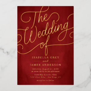Invitation En Aluminium Mariage Calligraphié en Or Rouge