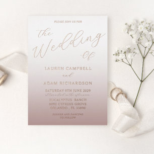 Invitation En Aluminium Mariage calligraphié et ombré or rose