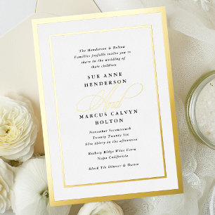 Invitation En Aluminium Mariage calligraphié formel noir et blanc or