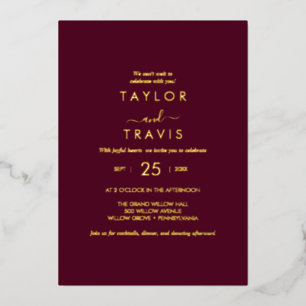 Invitation En Aluminium Mariage Casual Écriture Moderne à Feuille d'Or