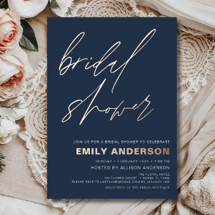 Invitation En Aluminium Mariage chic bleu marine et or rose moderne