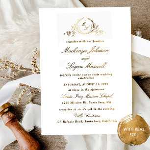 Invitation En Aluminium Mariage Chic Monogramme Calligraphié avec Feuille