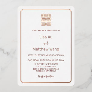 Invitation En Aluminium Mariage chinois blanc or Rose simple