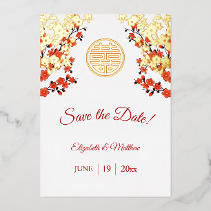 Invitation En Aluminium Mariage chinois double bonheur cerise fleurs