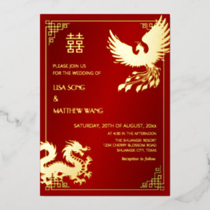 Invitation En Aluminium MARIAGE Chinois DRAGON ET PHÉNIX Bilingue