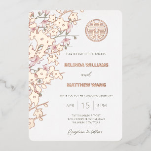 Invitation En Aluminium Mariage Chinois Rose Dorée Poussiéreuse Bilingue