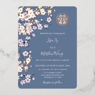 Invitation En Aluminium Mariage Chinois Rose Gold et Rose Poussiéreux