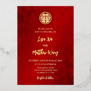 Invitation En Aluminium MARIAGE chinois rouge moderne BILINGUE