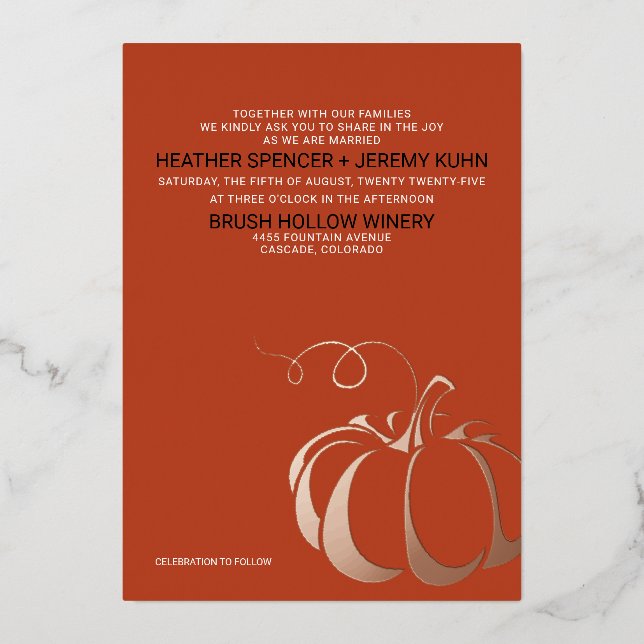 Invitation En Aluminium Mariage citrouille Spice (Recto)