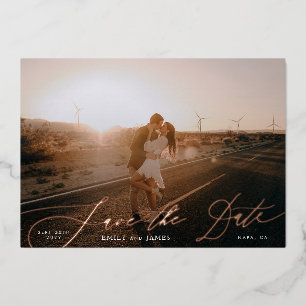 Invitation En Aluminium Mariage classique 2 Photo Enregistrer La Date Rose